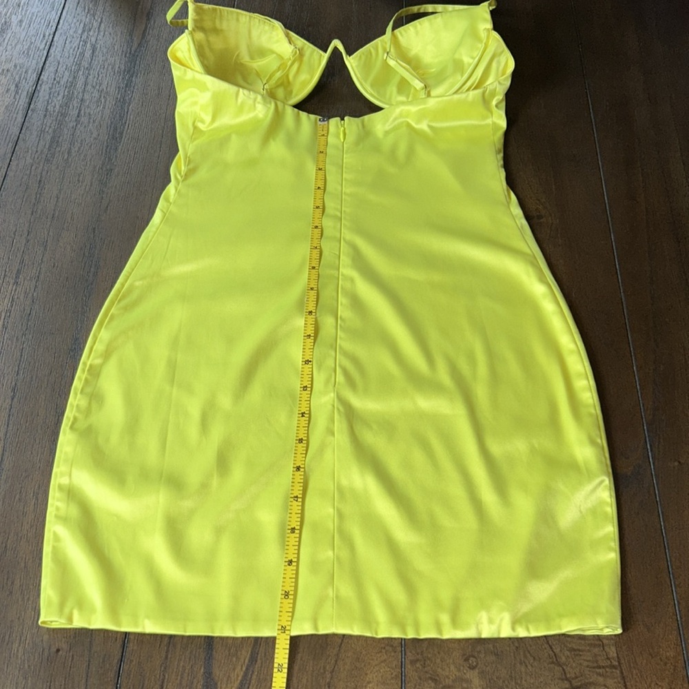 oh POLLY ‘Ahead Of The Curve' Underwired Satin Mini Dress in Neon Yellow - Picture 15 of 16